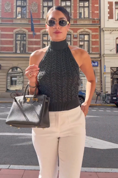 old money outfit with gray knit
